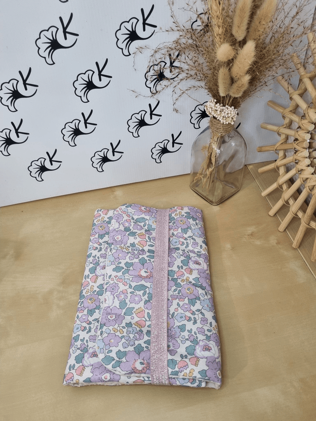 Couvre-livre universel format 21x15cm coton fleuri/coton uni
