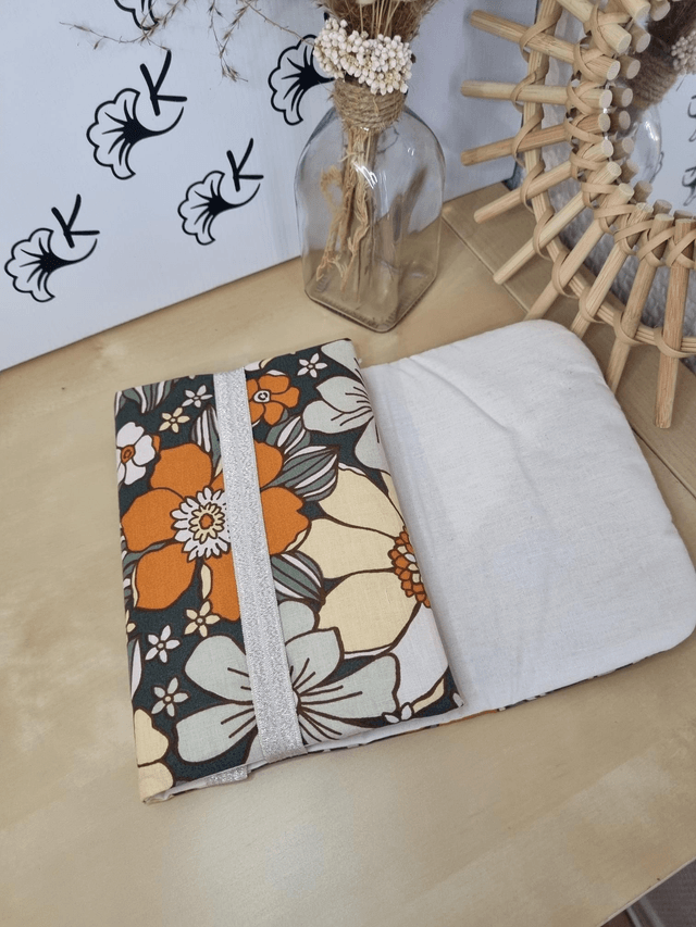 Couvre-livre de poche coton fleurs vintage vert