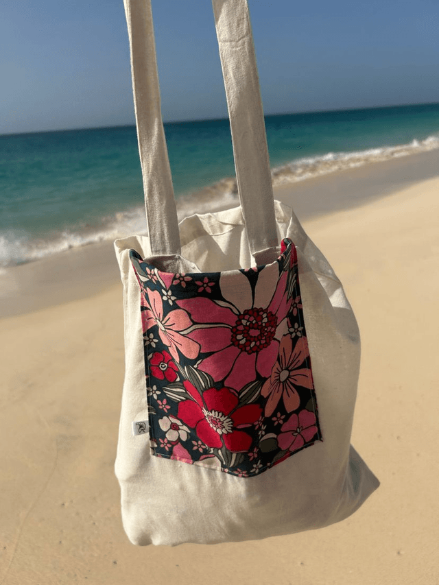 Pochette Tote bag coton fleuri à personnaliser 