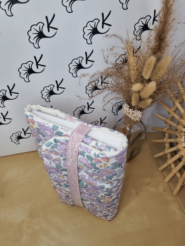 Couvre-livre universel format 21x15cm coton fleuri/coton uni