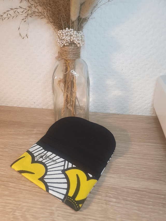 Porte-cartes Wax fleurs bleues/jaunes et noir