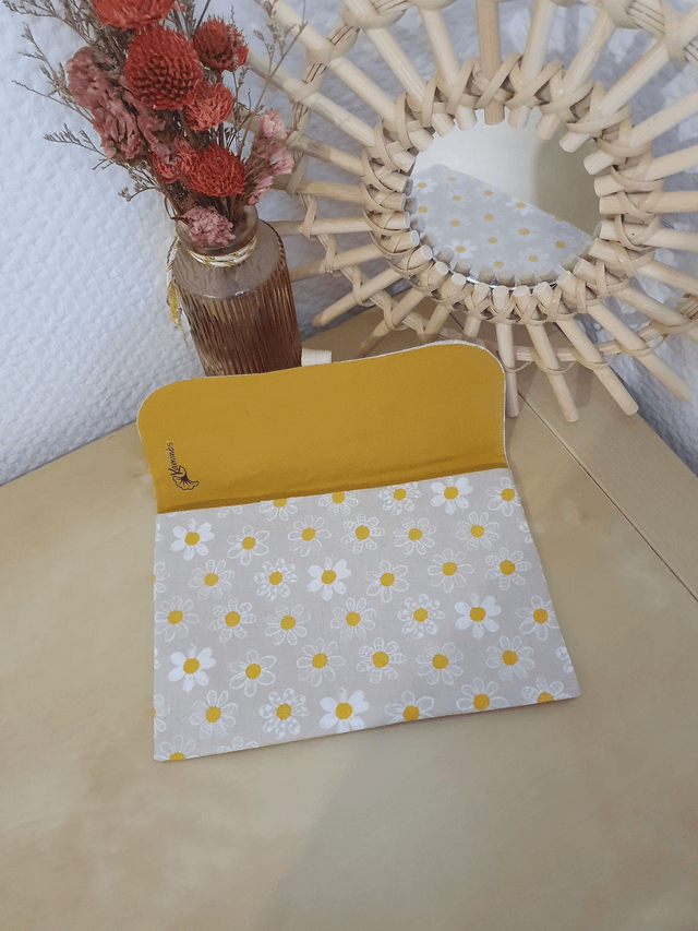 Jeannette coton Marguerites / coton uni jaune curry