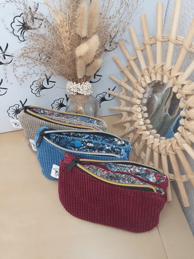 Pochette Amy velours bleu pétrole / coton Appoline bleu