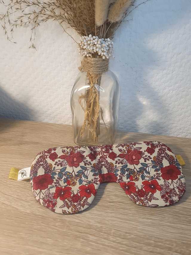 Masque de nuit coquelicots / bleu pétrole / élastique doré