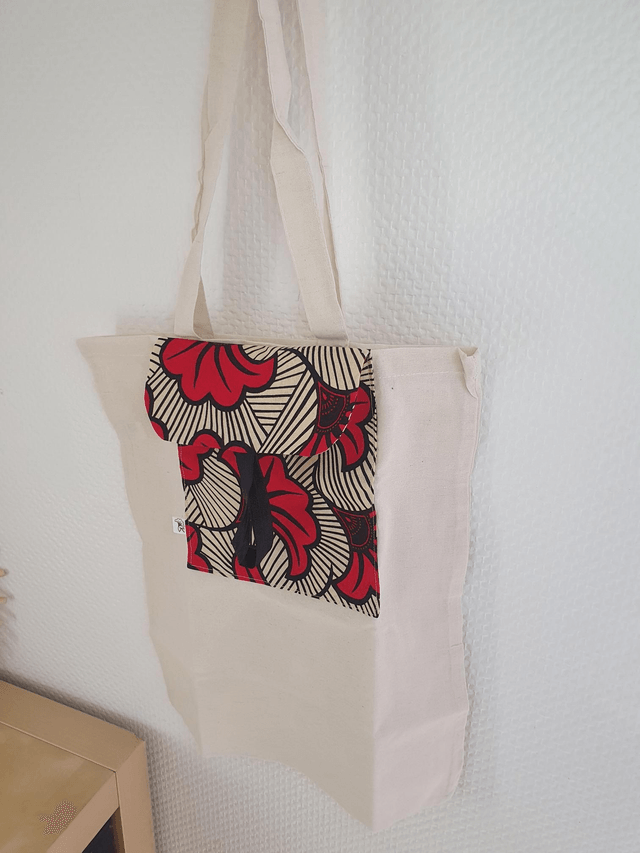 Pochette Tote bag Wax fleur rouge