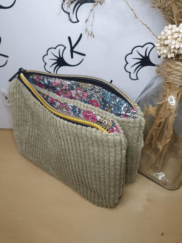 Pochette Amy velours olive / coton Prairie