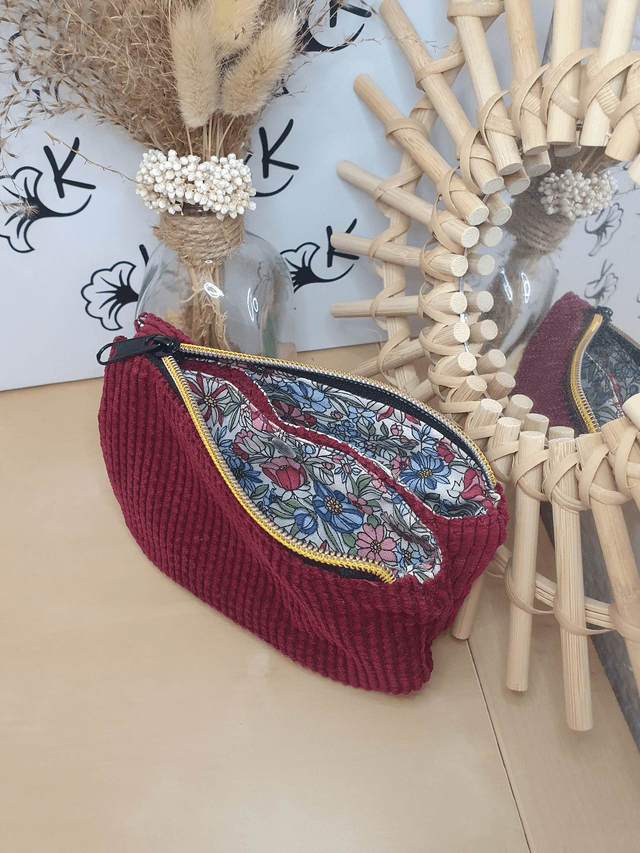 Pochette Amy velours bordeaux / coton Appoline violet