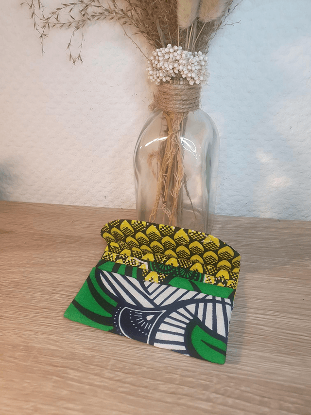 Porte-cartes Wax fleurs jaune vert / wax écailles
