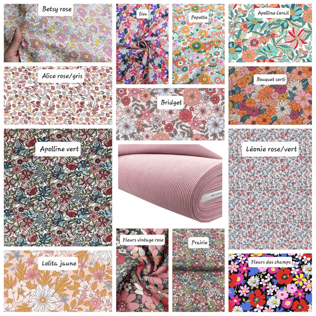 Pochette Amy velours / coton fleuri à personnaliser