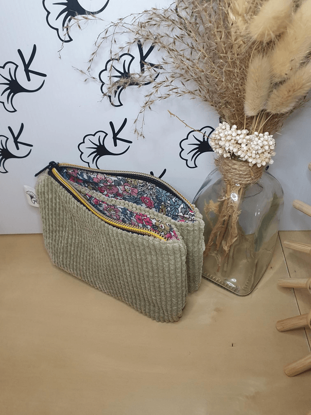 Pochette Amy velours olive / coton Prairie