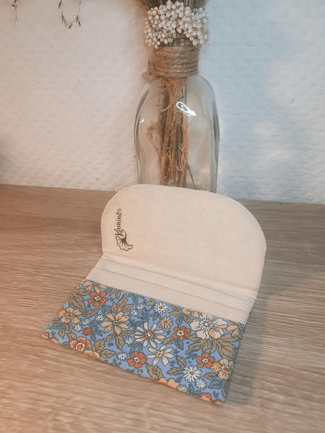 Porte-cartes Pensées bleu / beige
