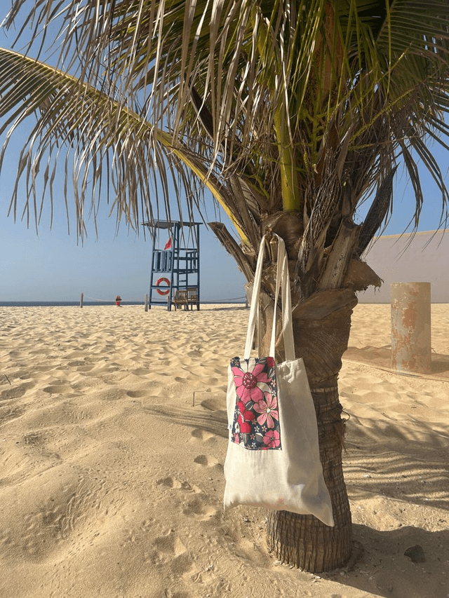 Pochette Tote bag coton fleuri à personnaliser 