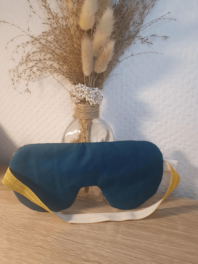 Masque de nuit coquelicots / bleu pétrole / élastique doré