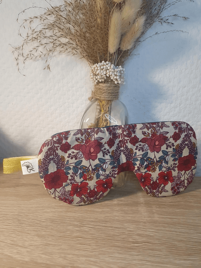 Masque de nuit coquelicots / bleu pétrole / élastique doré